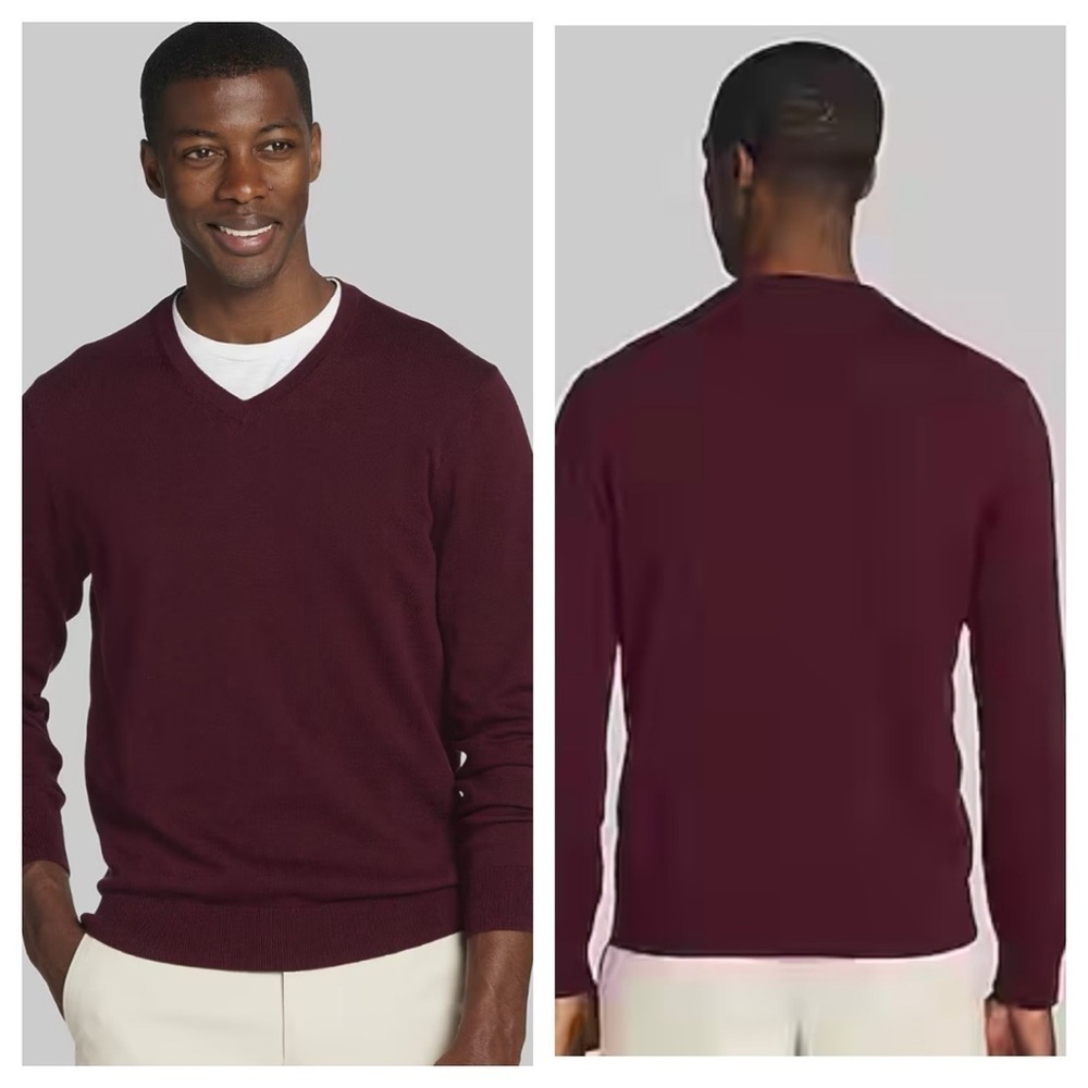 Brooks Brothers Saxxon Men's 100% Wool V-neck Sweater Burgundy Size M